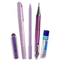 Kit 5 Lapiseira Roxa 0.7 + Grafite + BPX + Lumini+ Borracha