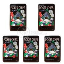 KIT 5 Latas Exclusivas Professional Poker Chips 100 Fichas Numeradas + 1 Ficha Dealer em CADA