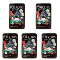 Kit 5 Latas Poker Chips Com 100 Fichas + 1 Ficha Dealer Cada