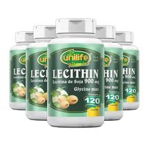 Kit 5 Lecitina De Soja 900Mg Unilife 120 Cápsulas