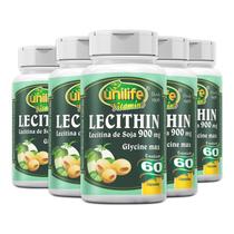 Kit 5 Lecitina de soja 900mg Unilife 60 cápsulas