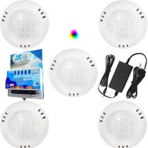 Kit 5 Led 9w Abs RGB Brustec + Comando Smd Brustec + Fonte