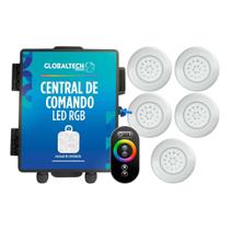 Kit 5 LED Piscina ABS RGB 18W + Central + Controle Touch