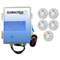 Kit 5 Led Piscina Rgb 4W + Central + Controle Touch Luxpool