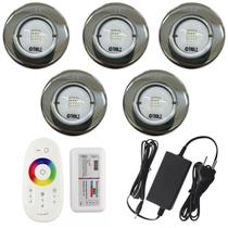 KIT 5 Led Rgb 10w Inox Premium Iluminação Piscina 12V