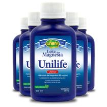 Kit 5 Leite de Magnésia Hidróxido de Magnésio 8% Unilife Sabor Menta 120 ml