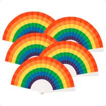 Kit 5 Leque LGBT Arco Íris Grande Mão Festa Carnaval Parada