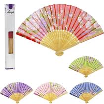 Kit 5 Leques Madeira Abanar Japones E Tecido 36cm Aberto Estiloso