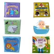 Kit 5 livrinhos bíblicos para banho impermeável de bebê A criação de Deus Louvando Infantil Ilustrado para Brincar