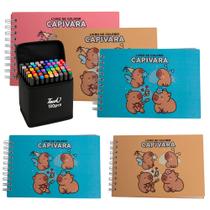 Kit 5 Livros De Colorir Capivara Capa Dura Com Canetinha