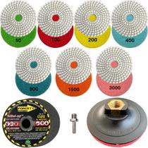 Kit 5 Lixas Diamantadas + Rebolo 3 Polegadas + Suporte Acabamento Polimento Em Mármore Porcelanato