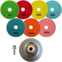 Kit 5 Lixas Diamantadas + Suporte Desbaste Acabamento E Polimento Em Mármore Granito Porcelanato