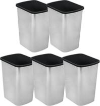 Kit 5 Lixeira Sem Tampa 10L Label Plástico Pintura Tipo Inox