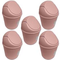 Kit 5 Lixeiras de Mesa com Tampa Basculante Vai e Vem 1,5l Rosa Cód. 2416