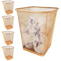 Kit 5 lixeiras retângular dourada ouro 12l para escritório