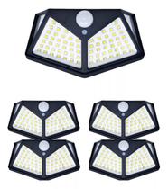 Kit 5 Luminária arandela Solar 100 Led Com Sensor Jardim Prova Dágua