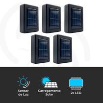 Kit 5 Luminária Arandela Solar LED Externa Sensor Crepuscular IP65