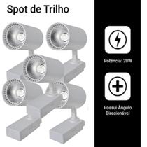 Kit 5 Luminária Branca Trilho Spot Led 20W 3500K Branco Quente Kit 5 Luminária Branca Trilho Spot Led 20W 3500K Branco Quente