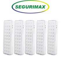 Kit 5 Luminária de Emergência Lâmpada 30 Leds Luz Branca Fria Portátil Recarregável Bivolt