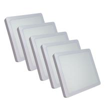Kit 5 Luminária LED Sobrepor 24w Quadrada Branco Quente 3000k Plafon