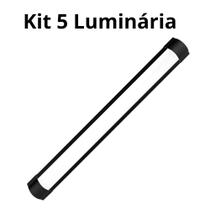 Kit 5 Luminária Linear Slim 60cm 6500K Borda Preta