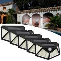 Kit 5 Luminária Parede Solar 100 Leds Luz Balizador Jardim - RY