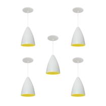 Kit 5 Luminária Pendente Bala Nova Com Interior Amarelo Com Fiação 110/220v