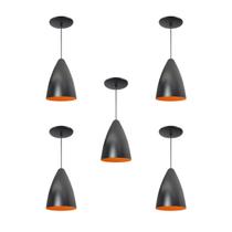 Kit 5 Luminária Pendente Bala Nova Com Interior Laranja Com Fiação 110/220v Kit 5 Luminária Pendente Bala Nova Com Interior Laranja Com Fiação 110/220v