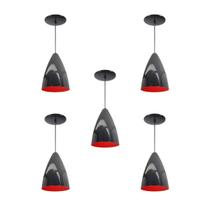 Kit 5 Luminária Pendente Bala Nova Com Interior Vermelho Com Fiação 110/220v