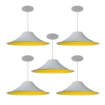 Kit 5 Luminária Pendente Chapéu Chinês Com Interior Amarelo Com Fiação 110/220v Kit 5 Luminária Pendente Chapéu Chinês Com Interior Amarelo Com Fiação 110/220v