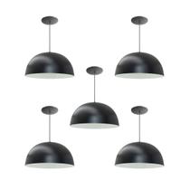 Kit 5 Luminária Pendente Meia Lua 24cm Com Interior Branco Brilho Fiação 110/220v