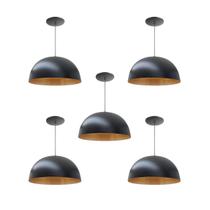 Kit 5 Luminária Pendente Meia Lua 24cm Com Interior Cobre Fiação 110/220v Kit 5 Luminária Pendente Meia Lua 24cm Com Interior Cobre Fiação 110/220v