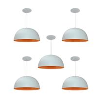 Kit 5 Luminária Pendente Meia Lua 24cm Com Interior Laranja Fiação 110/220v Kit 5 Luminária Pendente Meia Lua 24cm Com Interior Laranja Fiação 110/220v
