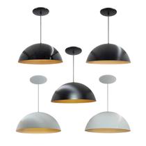 Kit 5 Luminária Pendente Meia Lua 34cm Com Interior Cobre Com Fiação 110/220v