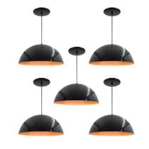 Kit 5 Luminária Pendente Meia Lua 34cm Com Interior Laranja Com Fiação 110/220v Kit 5 Luminária Pendente Meia Lua 34cm Com Interior Laranja Com Fiação 110/220v