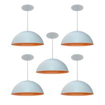 Kit 5 Luminária Pendente Meia Lua 40cm Com Interior Laranja Fiação 110/220v
