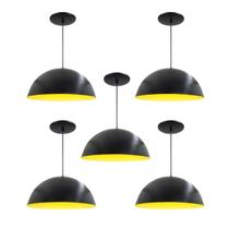 Kit 5 Luminária Pendente Meia Lua 40cm Interior Amarelo Com Fiação 110/220v