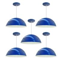 Kit 5 Luminária Pendente Meia Lua 40cm Interior Branco Brilho Fiação 110/220v