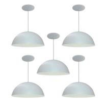 Kit 5 Luminária Pendente Meia Lua 40cm Interior Branco Brilho Fiação 110/220v