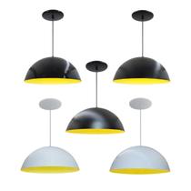 Kit 5 Luminária Pendente Meia Lua 50cm Interior Amarelo Com Fiação 110/220v
