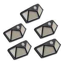 Kit 5 Luminária Solar 100 Led Com Sensor Jardim Prova D'água