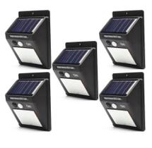 Kit 5 Luminária Solar 30 Leds Refletor Led Parede Jardim Piscina Externo Com Sensor Movimento Resistente Sol Chuva