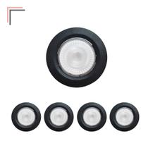 Kit 5 Luminária Spot Led 7w Preto Redonda Embutir Teto Dicróica Direcionável