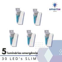 Kit 5 Luminárias de Emergência 30 LEDs Slim 110v/220v