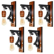 Kit 5 Luminárias de Parede Arandela Colonial Barril em Madeira Maciça Cor Mogno Retrô Vintage Rústica - Ideal para Sítios Pergolados Chácaras Chalés Kit 5 Luminárias de Parede Arandela Colonial Barril em Madeira Maciça Cor Mogno Retrô Vintage Rústica - Ideal para Sítios Pergolados Chácaras Chalés