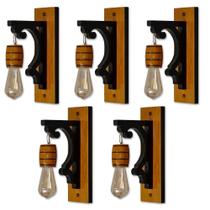 Kit 5 Luminárias de Parede Arandela Colonial Barril em Madeira Maciça Retrô Vintage Rústica Ideal para Sítios Pergolados Chácaras Chalé