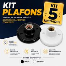 Kit 5 Luminárias Plafon Redondo Soquete E27 Bivolt Ideal Lâmpada Led Teto Sala Quarto Banheiro Garagem Varanda Corredor Piscina Chácara Jardim Fazenda