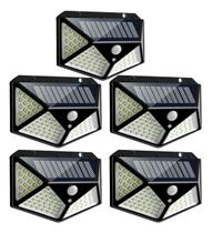 KIT 5 Luminárias Solar 100 Led Sensor Presença Parede Externa KIT 5 Luminárias Solar 100 Led Sensor Presença Parede Externa