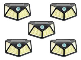 Kit 5 Luminárias Solar 100 Leds Prova Dágua Sensor Presença Kit 5 Luminárias Solar 100 Leds Prova Dágua Sensor Presença