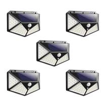 Kit 5 Luminarias Solar De Parede 100 Leds Com Sensor de Movimento Preta